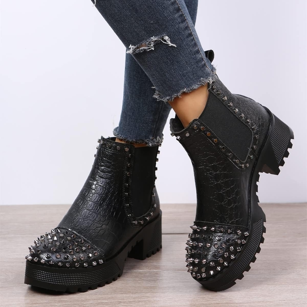 Edgy Black Studded Ankle Booties